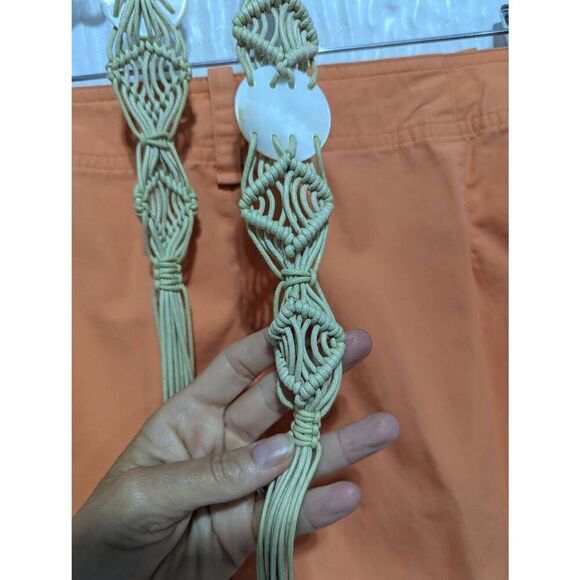 Lauren Ralph Lauren Women's Orange Cotton Crop Macrame Shell Belt Pants Size 12 - Picture 6 of 8